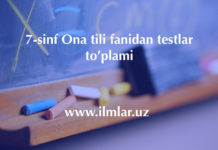 7-sinf Ona tili fanidan chorakli testlar to’plami 7-sinf ona tili fanidan testlar