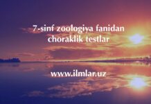 7-sinf zoologiya fanidan choraklik testlar 7-sinf zoologiya fanidan choraklik testlar