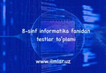 Informatika 8 sinf choraklik testlar Informatika va axborot texnologiya fanidan 8-sinf testlar