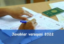 2022 yil javoblar varaqasi namunasi Javoblar varaqasi pdf